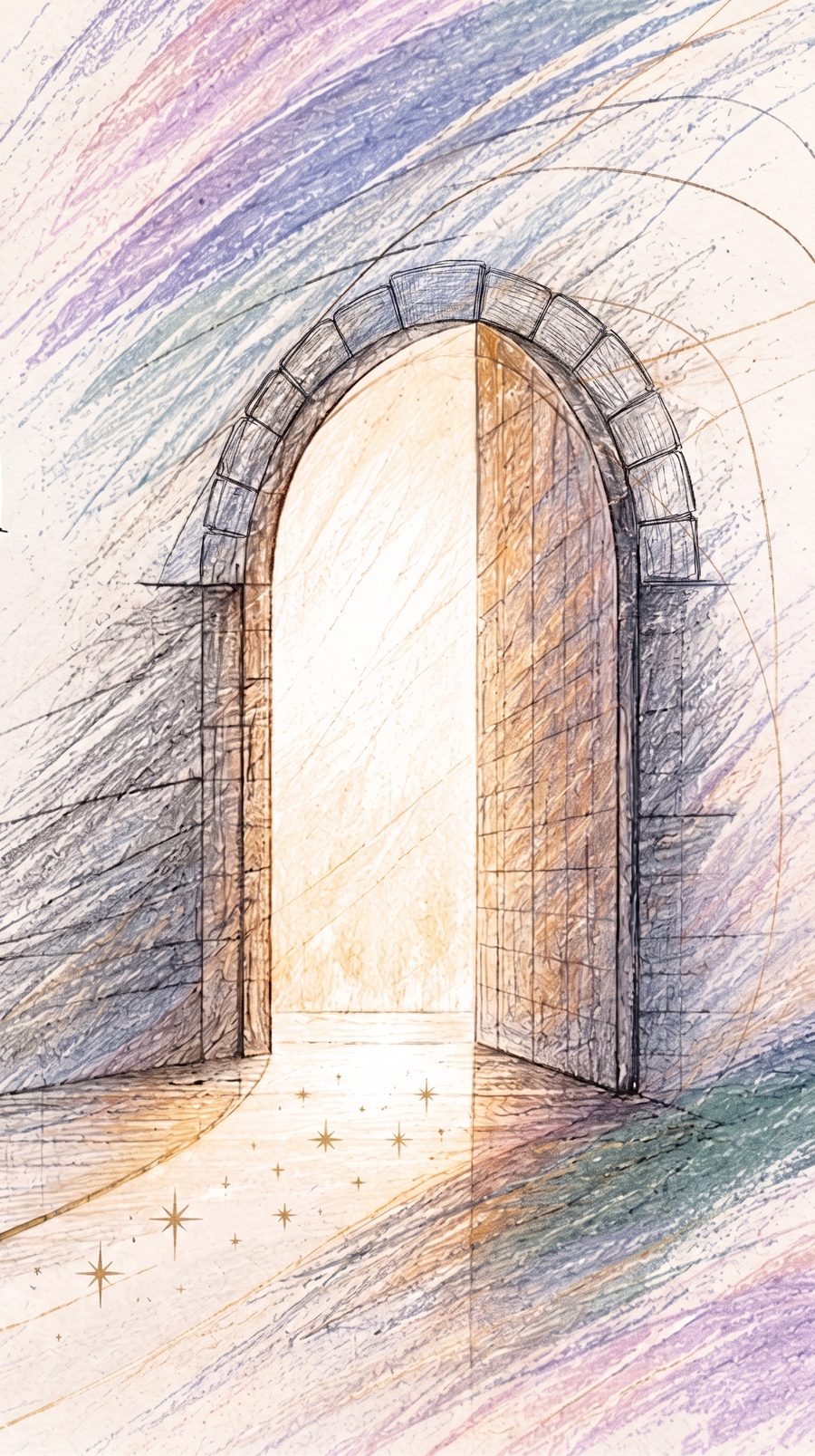 A hand-drawn archway opening onto light